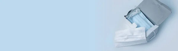 Горизонтальная Панорама Одноразовых Медицинских Масок Концепция Индивидуальной Защиты Вируса Коронавирус — стоковое фото