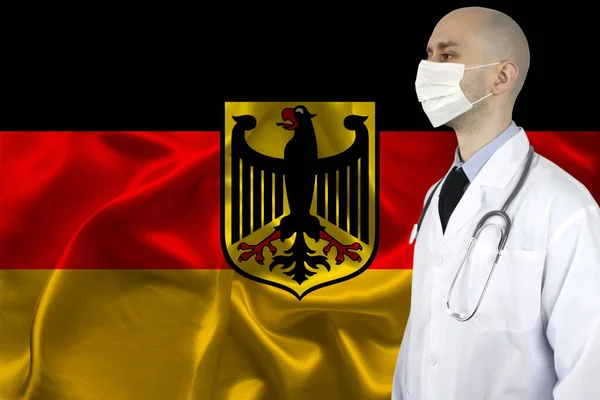 Doctor Stethoscope Backdrop Silk National Flag Germany Concept National Medical — Stock Photo, Image