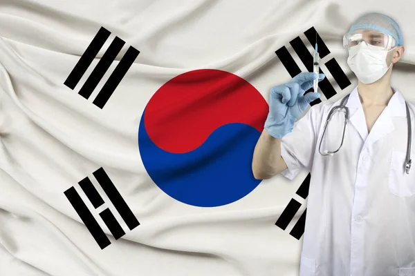 Doctor Stethoscope Backdrop Silk National Flag South Korea Holding Medical — Stock Photo, Image