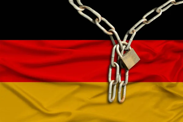Iron Chain Castle Silk National Flag Germany Beautiful Folds Concept — Stock Photo, Image