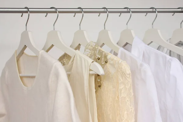 Set White Womens Clothes Hangers Concept Fashion Shopping — Stock Photo, Image