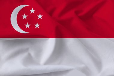 Singapur 'un ulusal bayrağının güzel fotoğrafı narin, parlak ipek kumaşlı, devlet gücü kavramı, kır hayatı.