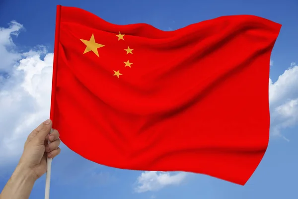 Zdjęcie Pięknej Kolorowej Flagi Narodowej Współczesnego Państwa Chin Tkaninie Teksturalnej — Zdjęcie stockowe