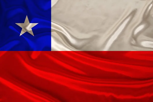 Foto Bandeira Nacional Chile Uma Textura Luxuosa Cetim Seda Com — Fotografia de Stock