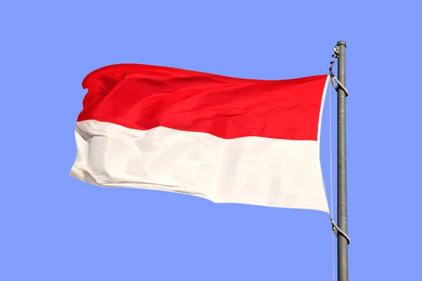 Шовковий Національний Прапор Сучасної Держави Монако Нюрнберг Індонезія Красивими Складками — стокове фото