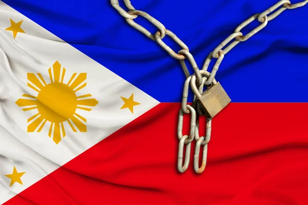 Cadena Hierro Bloquear Bandera Nacional Seda Filipinas Con Hermosos Pliegues —  Fotos de Stock