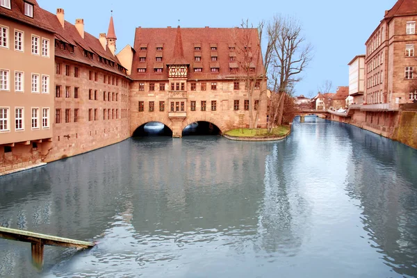 Gyönyörű Házak Pegnitz Folyó Ősi Bajor Város Nürnberg Koncepció Építészet — Stock Fotó