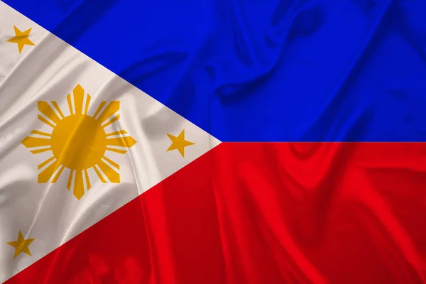 Шелковый Национальный Флаг Современного Государства Филиппины Красивыми Складками Развевается Ветру — стоковое фото