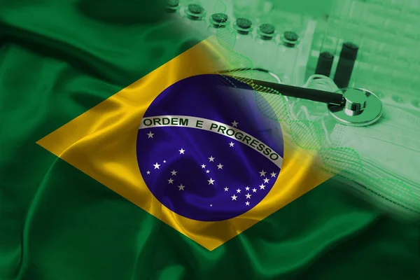 Tubos Ensaio Médico Estetoscópio Canto Bandeira Nacional Seda Estado Brasil — Fotografia de Stock