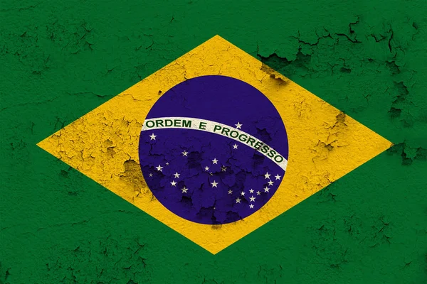 Национальный Флаг Современного Штата Бразилия Старой Исторической Стене Трещинами Концепция — стоковое фото