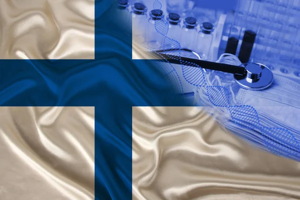 Силуэт Карты Мира Шелковом Национальном Флаге Современного Государства Финляндия Красивыми — стоковое фото