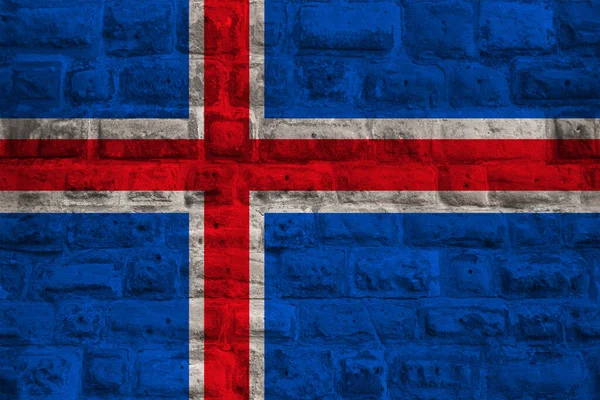 Bandera Nacional Iceland Moderno Estado Viejo Muro Piedra Histórica Concepto — Foto de Stock