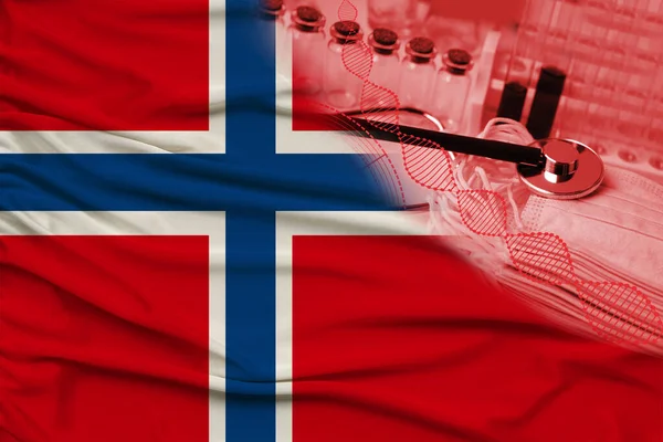Probówki Medyczne Stetoskop Rogu Jedwabnej Flagi Narodowej Stanu Norwegia Koncepcja — Zdjęcie stockowe