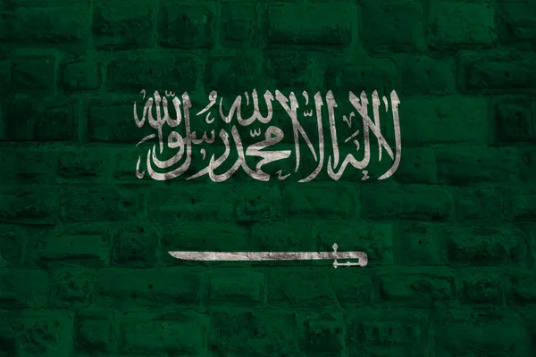 Национальный Флаг Современного Государства Сауди Арабия Старой Исторической Каменной Стене — стоковое фото