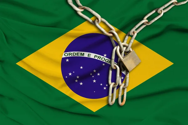 Catena Ferro Bloccare Bandiera Nazionale Seta Del Brasile Con Belle — Foto Stock