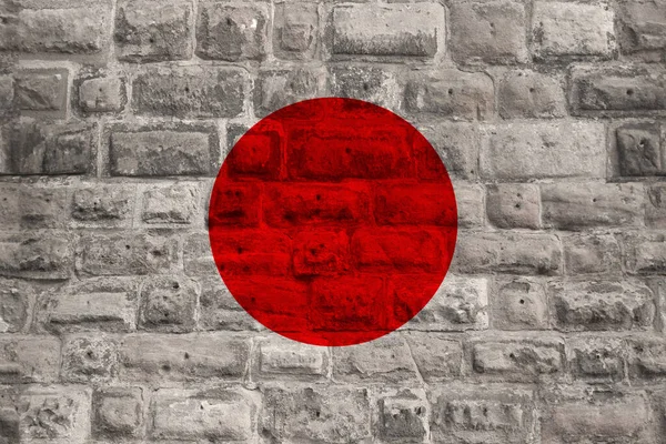 Bandeira Nacional Estado Moderno Japão Antigo Muro Pedra Histórica Conceito — Fotografia de Stock