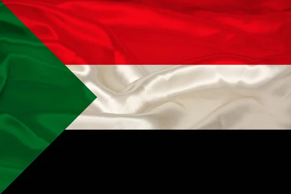 Foto Bela Bandeira Nacional Colorida Estado Moderno Sudão Tecido Texturizado — Fotografia de Stock