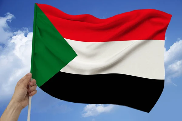 Foto Bela Bandeira Nacional Colorida Estado Moderno Sudão Tecido Texturizado — Fotografia de Stock