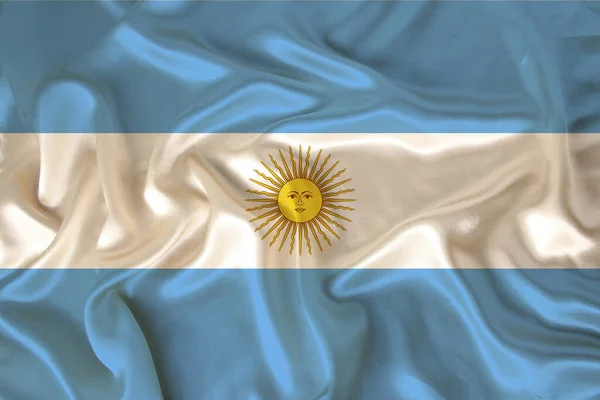 サテンの豪華な質感にアルゼンチンの国旗の写真 波とシルク 折り目やハイライト クローズアップ コピースペース 旅行の概念 経済と国家政策 イラスト — ストック写真