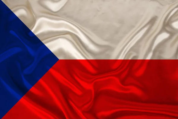 Фото Національного Прапора Чеської Республіки Розкішній Текстурі Атласу Шовку Хвилями — стокове фото