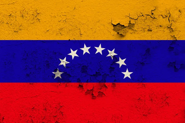 Національний Прапор Сучасного Штату Венесуела Старій Історичній Стіні Тріщинами Концепцією — стокове фото