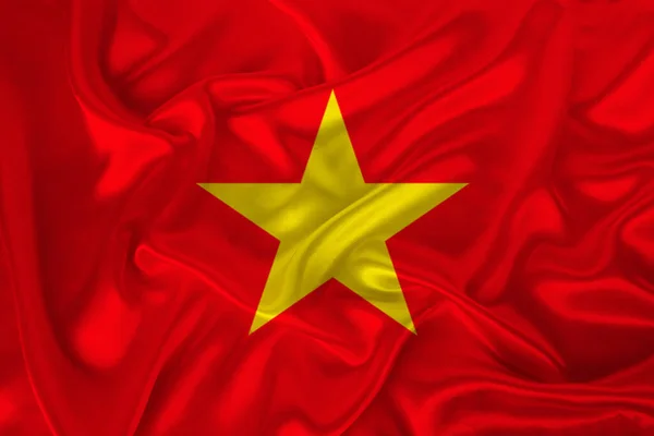 Foto Dari Bendera Nasional Vietnam Pada Tekstur Mewah Satin Sutra — Stok Foto