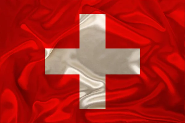 Photo National Flag Switzerland Luxurious Texture Satin Silk Waves Folds — Stock Photo, Image