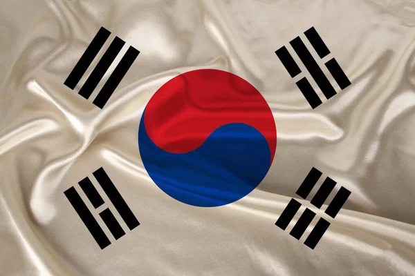 Foto Bandeira Nacional Coreia Sul Uma Textura Luxuosa Cetim Seda — Fotografia de Stock