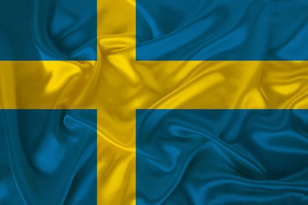 サテン 折り目やハイライト クローズアップ コピースペース イラストとシルクの豪華なテクスチャにスウェーデンの状態の国旗の写真 — ストック写真