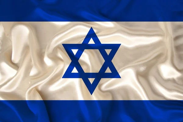 Foto Bandera Nacional Israel Una Textura Lujosa Satén Seda Con —  Fotos de Stock