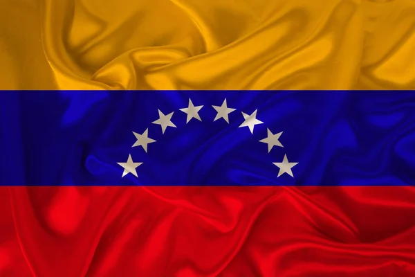 Foto Der Venezuelanischen Nationalflagge Auf Einer Luxuriösen Textur Aus Satin — Stockfoto