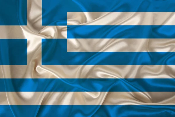 Foto Der Griechischen Nationalflagge Auf Einer Luxuriösen Textur Aus Satin — Stockfoto