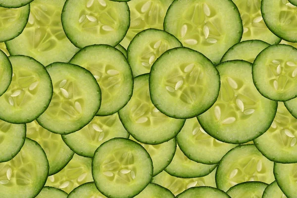 Nahtloses Grünes Muster Aus Vielen Scheiben Grüner Frischgemüse Gurken Hintergrund — Stockfoto