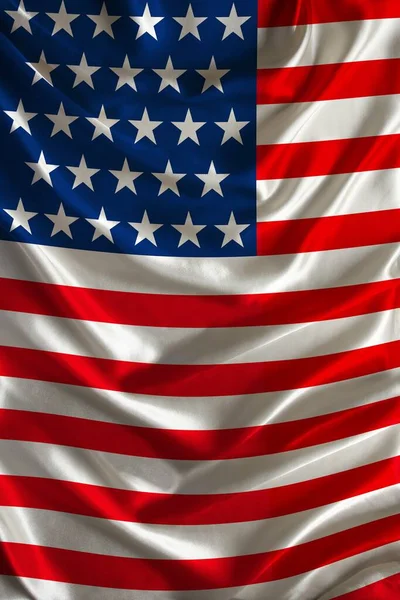 Pionowa Flaga Narodowa Jedwabiu Nowoczesnego Stanu Usa Pięknymi Fałdami Koncepcja — Zdjęcie stockowe