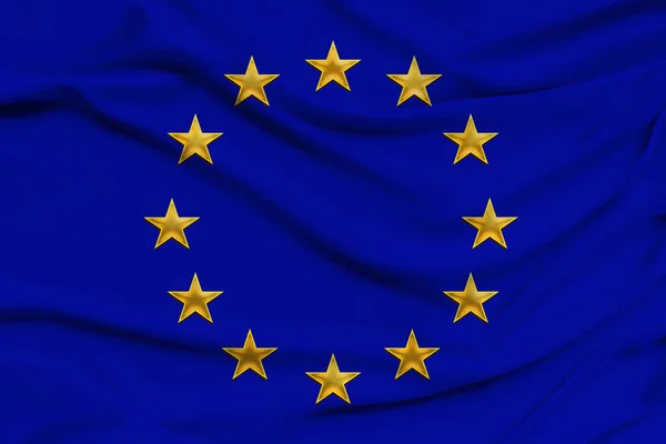 风格化的欧盟旗帜 在柔软的褶皱柔软的丝绸上统一欧洲的象征 — 图库照片