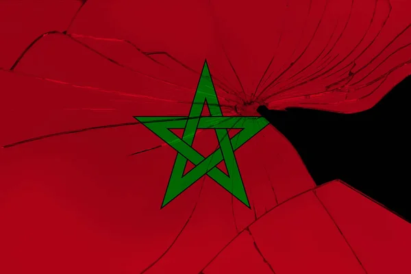 Photo National Flag State Morocco Broken Black Mirror Cracks Splinters — Stock Photo, Image