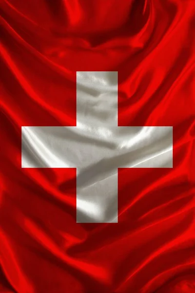 Vacker Färgad Nationell Flagga Modern Stat Schweiz Texturerat Tyg Begreppet — Stockfoto