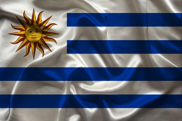 Jedwab Narodowy Flaga Współczesny Stan Urugwaj Piękny Fałda Pojęcie Turystyka — Zdjęcie stockowe