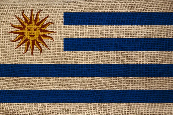 Flaga Narodowa Nowoczesnego Stanu Urugwaj Pięknymi Fałdami Koncepcja Turystyki Podróże — Zdjęcie stockowe