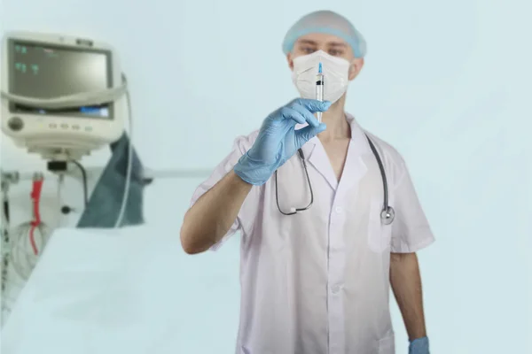 Ärzte Werkzeug Medizinische Spritze Der Hand Des Männlichen Arztes Das — Stockfoto
