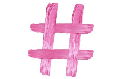 Haşhaş etiketleri, pembe etiket, grunge doku, fırça darbesi, inci ruj lekesi Hashtag 'li pazarlama, sosyal medya konsepti, hashtag yapma, Influencer, Apps