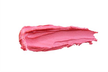 Ruj, soyut fırça darbeleri, arka plandaki inci dokuyu lekeler. Pembe, beyaz, örnek makyaj, doğal kozmetik konsepti.