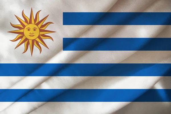 Drapeau National Soie État Moderne Uruguay Avec Beaux Plis Concept — Photo