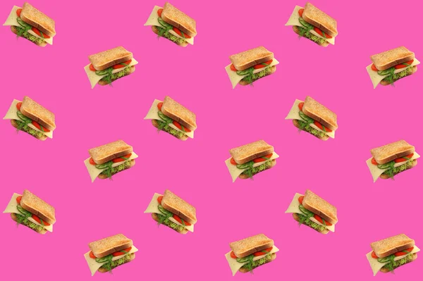 Bright Pop Art Sandwich Seamless Pattern Cheese Lettuce Tomatoes Cucumbers — Stock Photo, Image