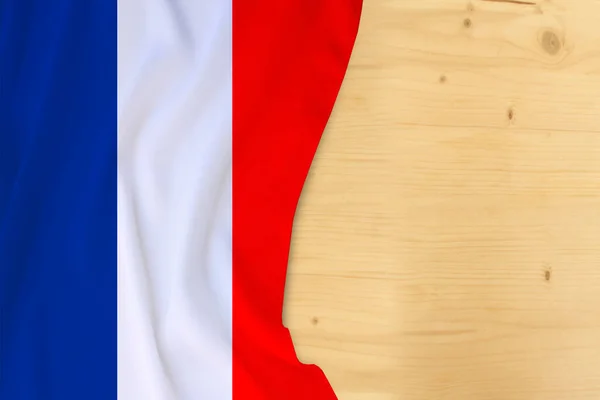 Silk Colored National Flag Country France Empty Wooden Mocap Text — Stock Photo, Image