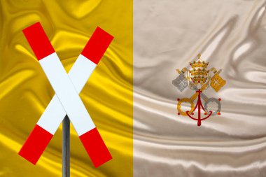 İmza, dur, dikkatler Vatikan ipek ulusal bayrağının arka planında, sınır ve gümrük denetimi kavramı, devlet sınırının ihlali, turizm kısıtlamaları