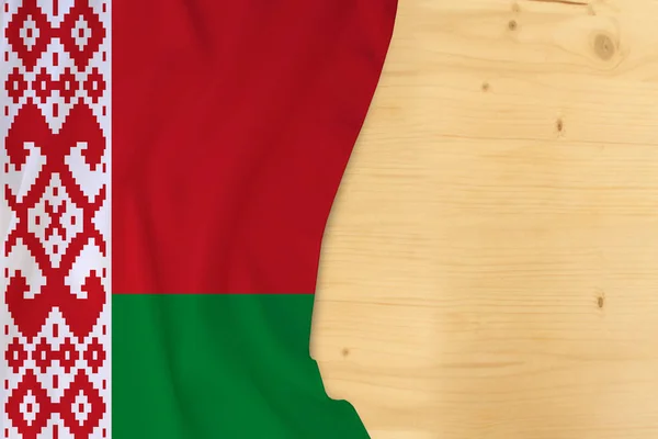 Bandiera Nazionale Colore Seta Belarus Bianco Legno Bianco Testo Concetto — Foto Stock