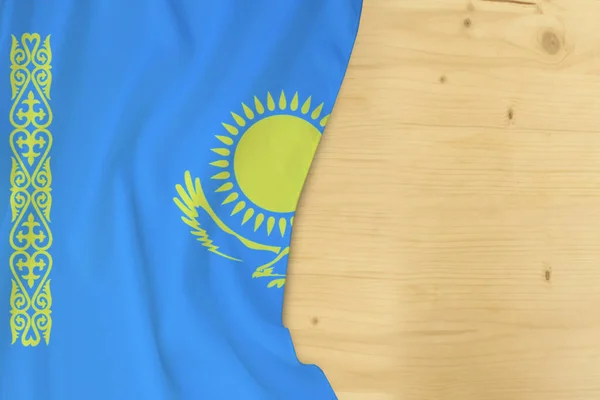 カザフスタンのシルクカラー国旗 テキストのための空の木製のブランク グローバルビジネス 独立記念日の概念 — ストック写真