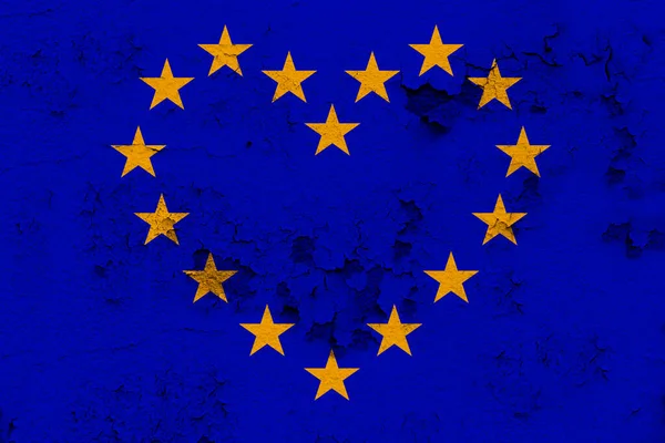 Národní Vlajka Moderního Státu Evropské Unie Staré Historické Zdi Trhlinami — Stock fotografie