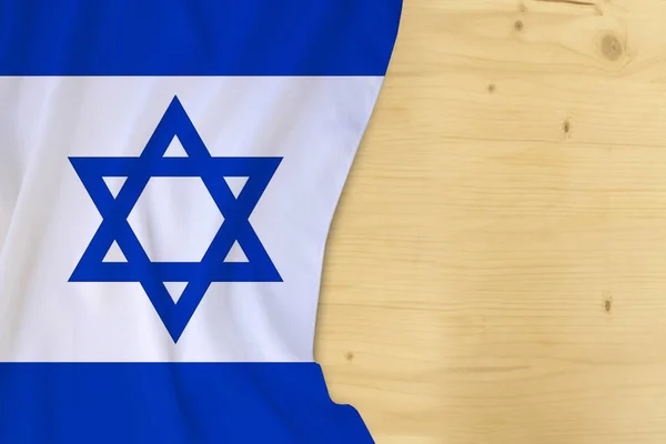 Zijde Gekleurde Nationale Vlag Van Het Land Israël Lege Houten — Stockfoto